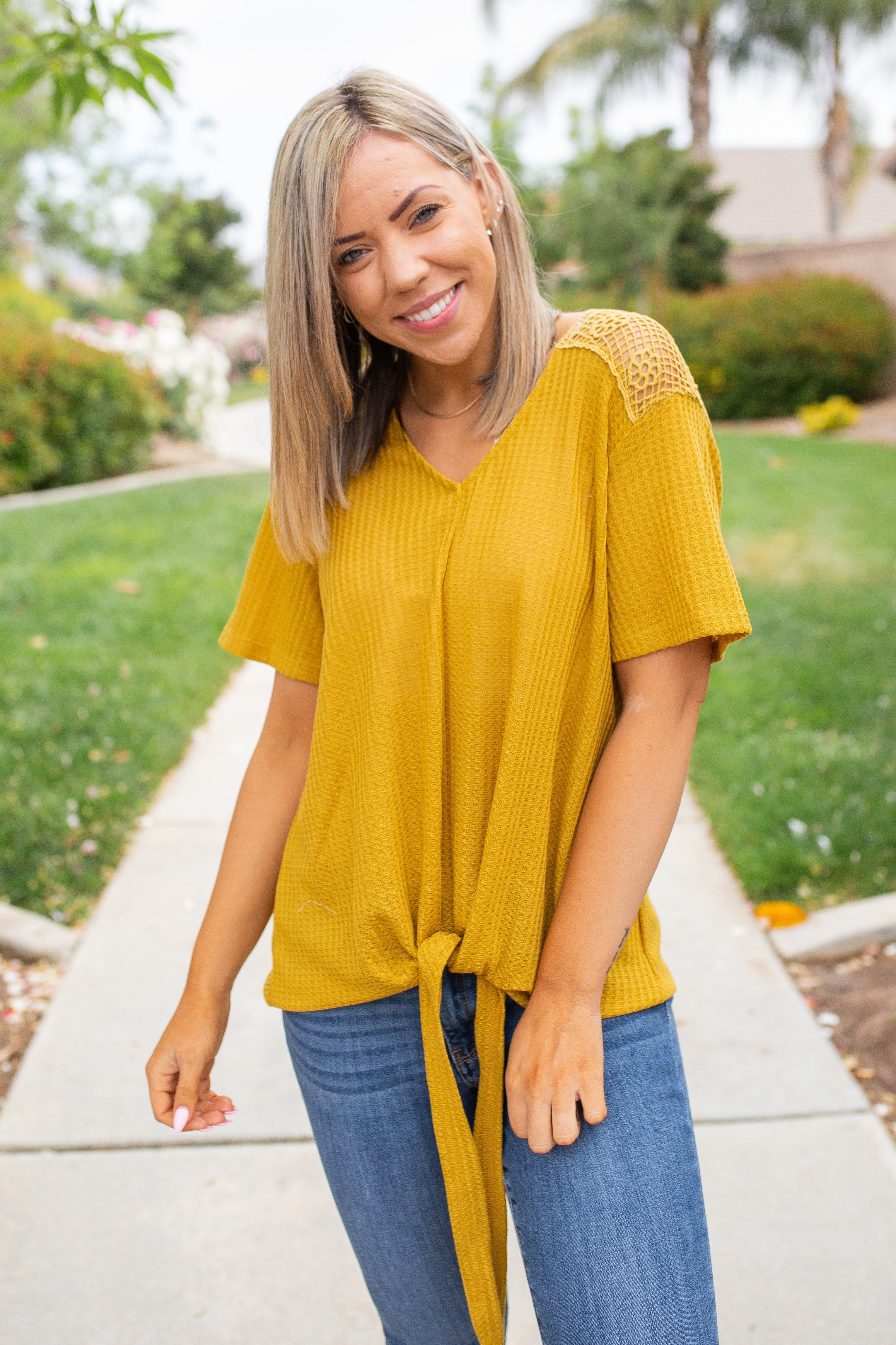 Spirited Front Tie Top in Mustard