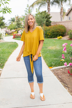 Spirited Front Tie Top in Mustard