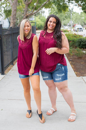 Boho Charm Sleeveless Top in Wine