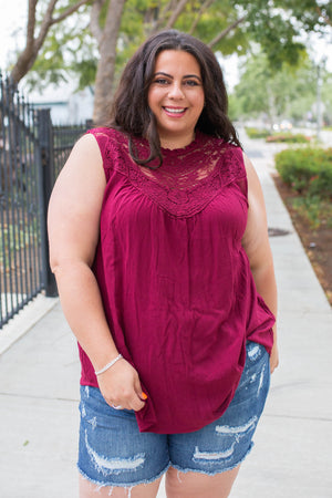 Boho Charm Sleeveless Top in Wine