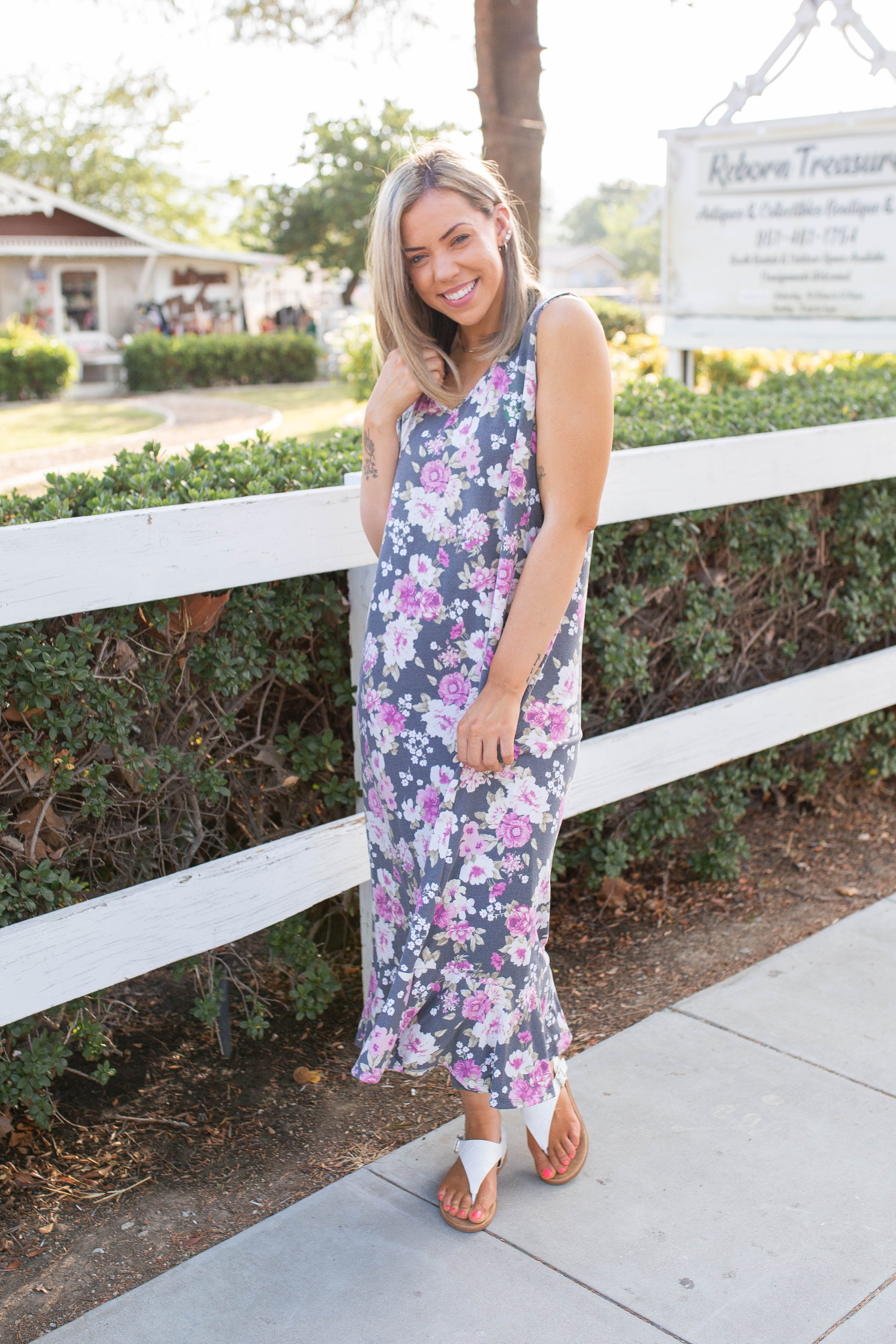 Dusty Floral Midi Dress