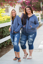 Chambray Lace Up Hoodie