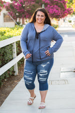 Chambray Lace Up Hoodie