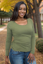 Daphne - Olive Knit Top