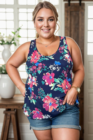 Indigo Floral - Sleeveless Tank