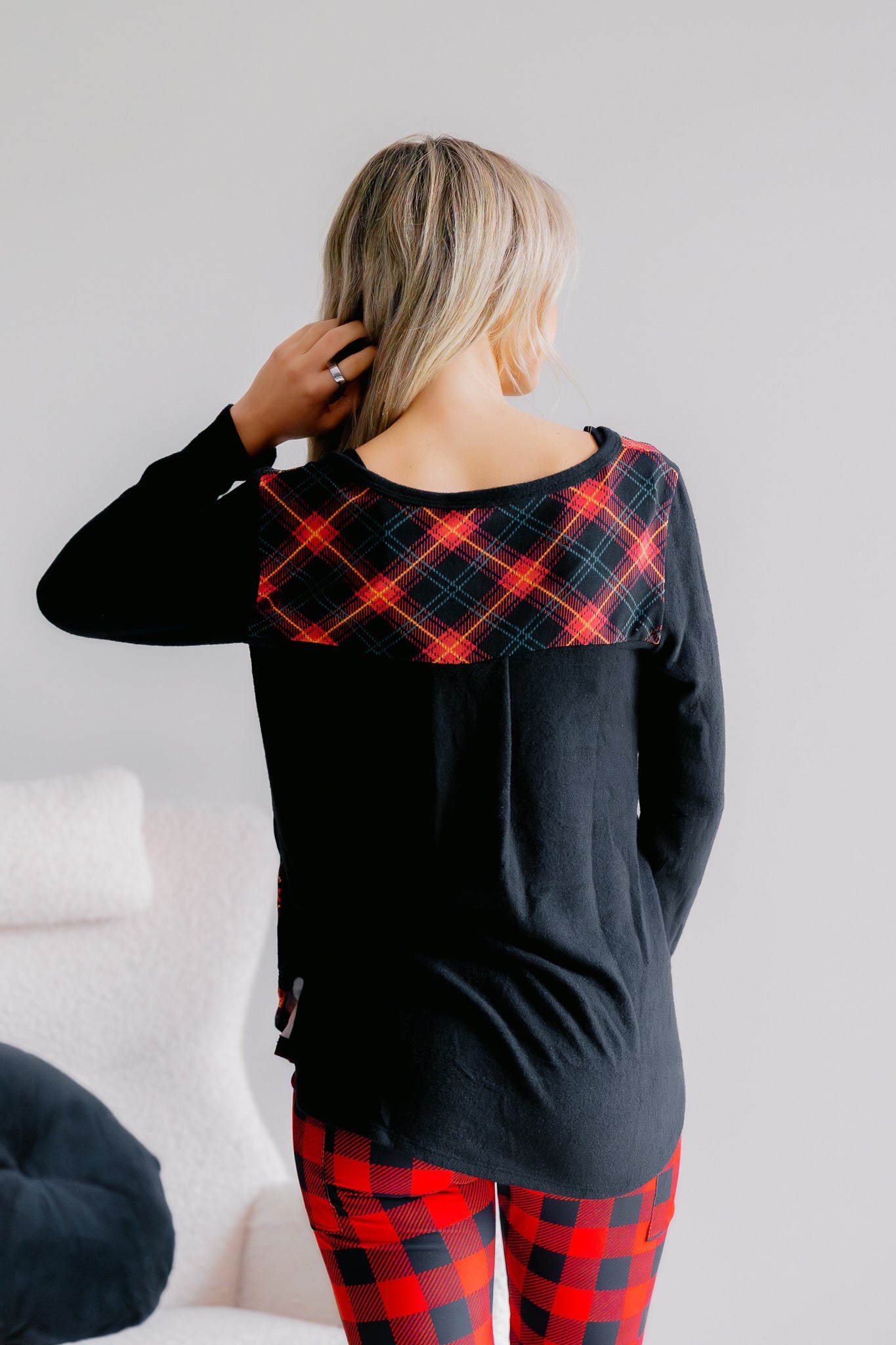 Crimson Cabin Plaid V-Neck