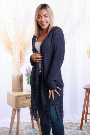 Tiana Fringed Cardigan - Navy